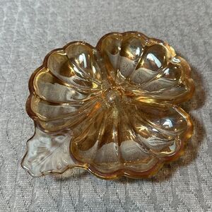 Vintage Amber Marigold Carnival Glass Sectioned Flower Leaf Candy Trinket Dish